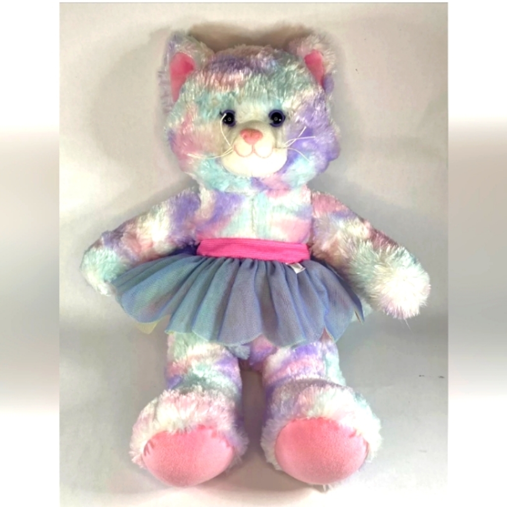 Build A Bear Workshop BABW Plush Pastel Swirl Kitty Cat 16" With Colorful Tutu